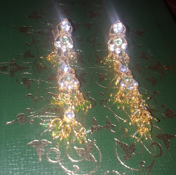 Free Gift w/ Any Bundle Gold Crystal Rhinestone Statement Indian Drop Earrings